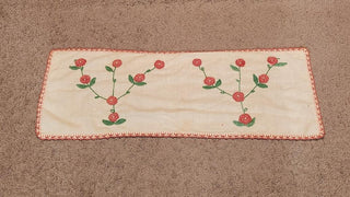 Vintage Crochet Handkerchief Table Runner with Pink 3D Flowers