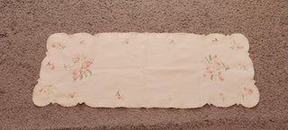 Vintage White Table Runner with Pink Floral Embroidery