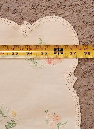 Vintage White Table Runner with Pink Floral Embroidery
