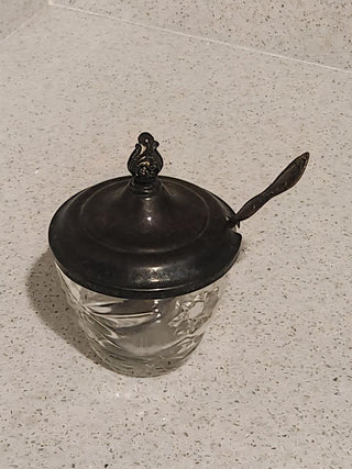 3Pc Vintage Glass & Silver Sugar Bowl