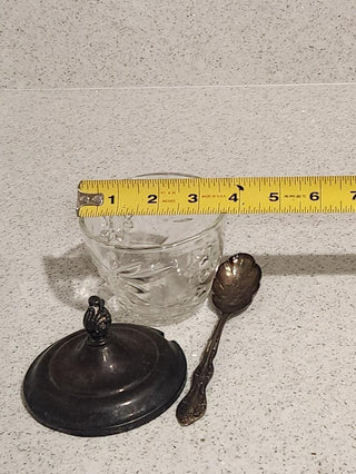 3Pc Vintage Glass & Silver Sugar Bowl