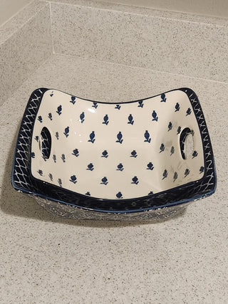 Set of 2 Square Navy & White Nesting Serving Dishes