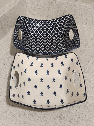 Set of 2 Square Navy & White Nesting Serving Dishes