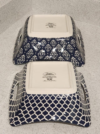 Set of 2 Square Navy & White Nesting Serving Dishes