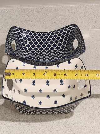 Set of 2 Square Navy & White Nesting Serving Dishes