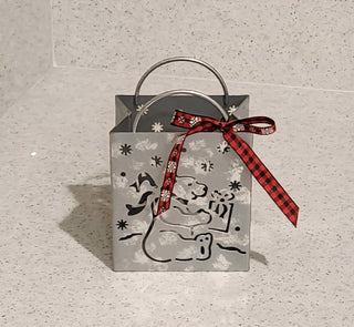 Silver Metal Gift Bag Candle Holder