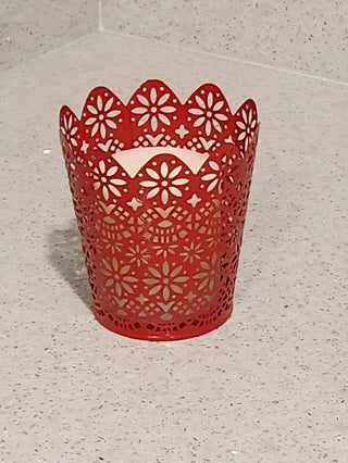 Red Metal Lace Punched Candle Holder with Candle