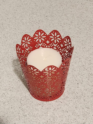 Red Metal Lace Punched Candle Holder with Candle