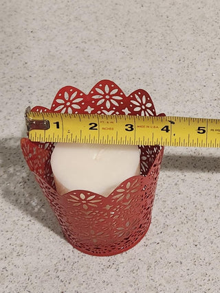 Red Metal Lace Punched Candle Holder with Candle