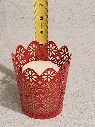 Red Metal Lace Punched Candle Holder with Candle