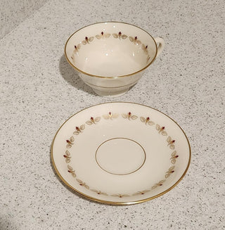 China 2PC Teacup & Saucer - Cream W/Marron & Gold Floral