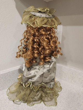 Vintage Green Victorian Porcelain Doll