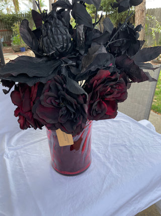 Red Vase w/ Black Flowers