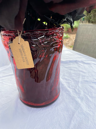 Red Vase w/ Black Flowers
