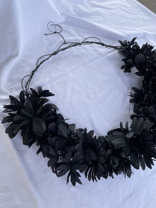 Intricate Metal and Black Flower Wreath 15"