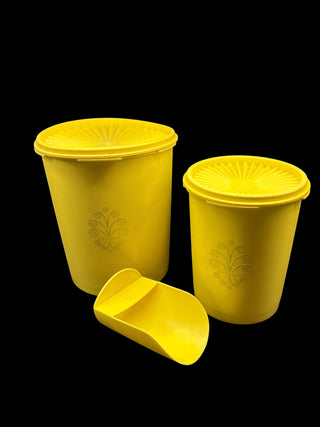 Vintage Yellow Tupperware Servalier Canister Set with Scoop – 2-Piece