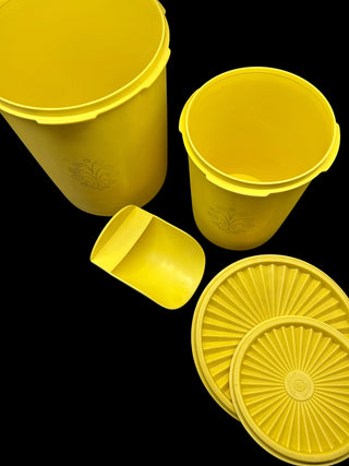 Vintage Yellow Tupperware Servalier Canister Set with Scoop – 2-Piece